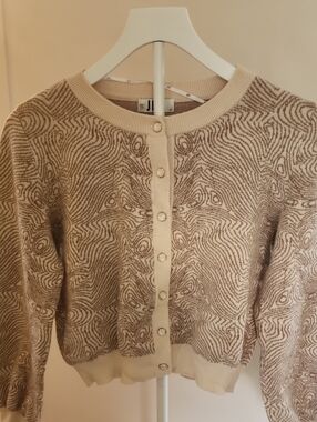 Nina Beige & Cream Swirl Jacquard Button-Front Cardigan